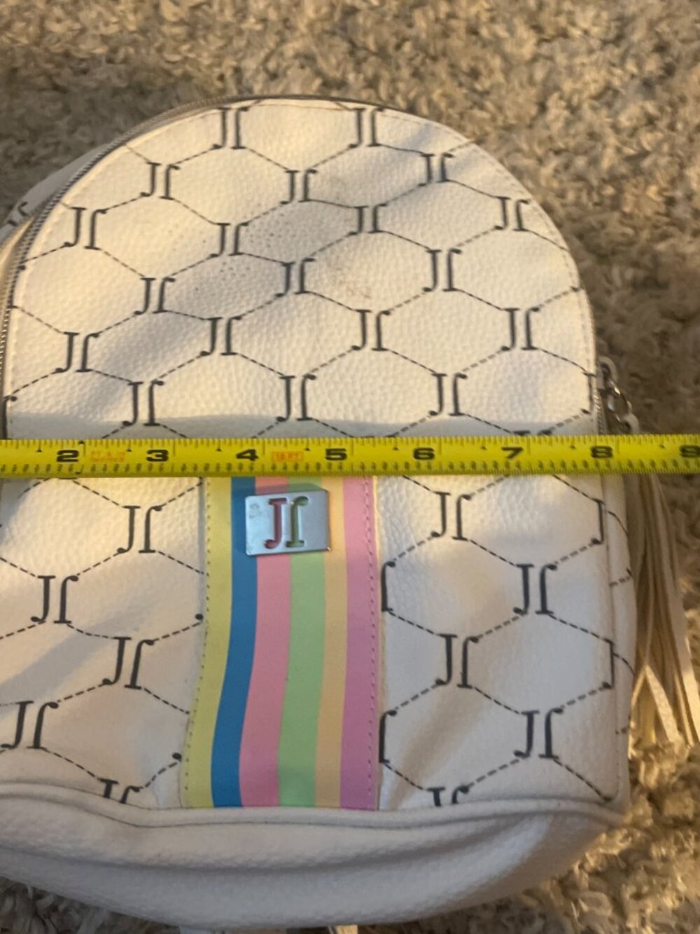 Justice White Mini Backpack Monogram Rainbow Stripe - Picture 7 of 8